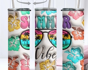 Vaso térmico Summer Vibes / Vaso playero Tropical Hibiscus (20 oz, delgado)