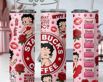 Betty Boop Starbucks Inspired Tumbler | Pink Red Glitter Coffee Cup