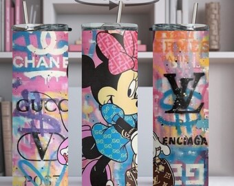 Vaso delgado de 20 oz con diseño de ratoncita rosa, estilo graffiti, de acero inoxidable, taza colorida y femenina, regalo para ella.