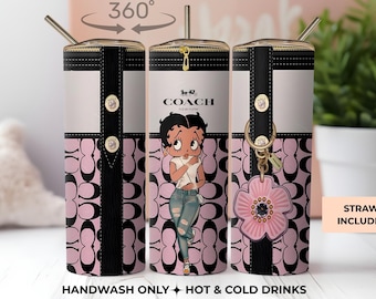 Pink Betty Boop Inspired Tumbler, Glam Handbag Style 20oz Insulated Cup