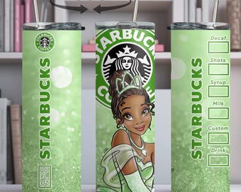 Green Princess Starbucks Inspired Tumbler | Glitter Coffee Cup, Hot Cold Drink