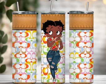 Vaso negro inspirado en Betty Boop, taza de viaje de acero inoxidable con diseño exclusivo.