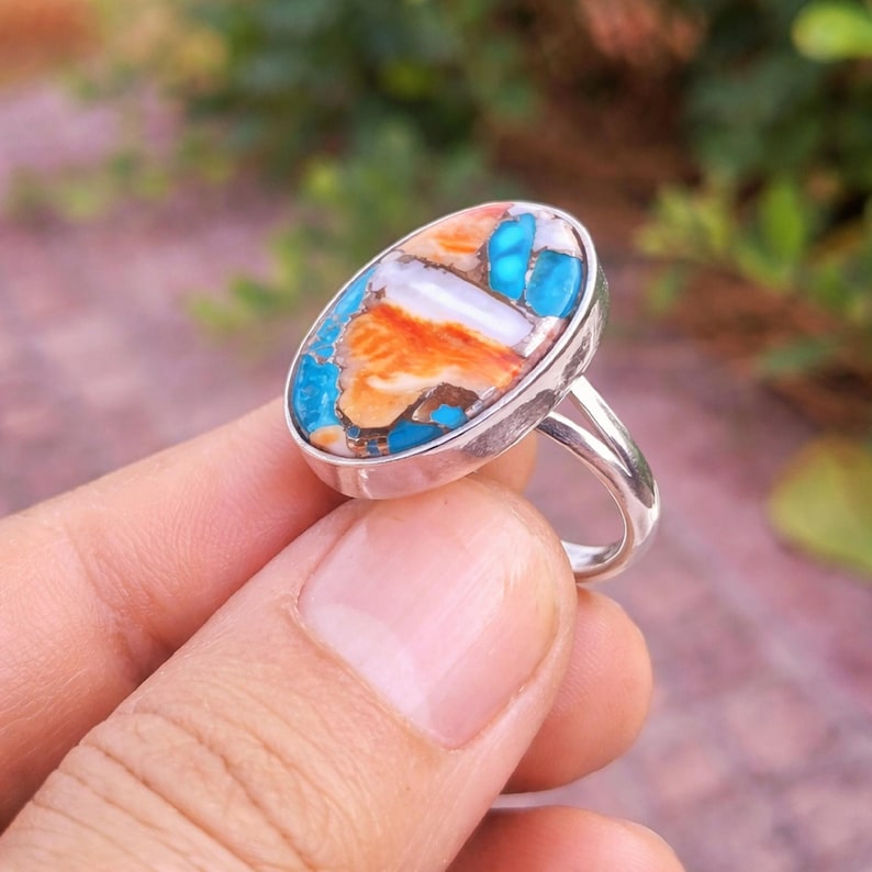 Spiny Oyster Turquoise Ring 925 Sterling Silver Boho Statement Ring ...