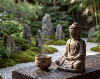 Estatua de Buda de piedra, Shakyamuni sentado, decoración para jardín zen, 20 cm