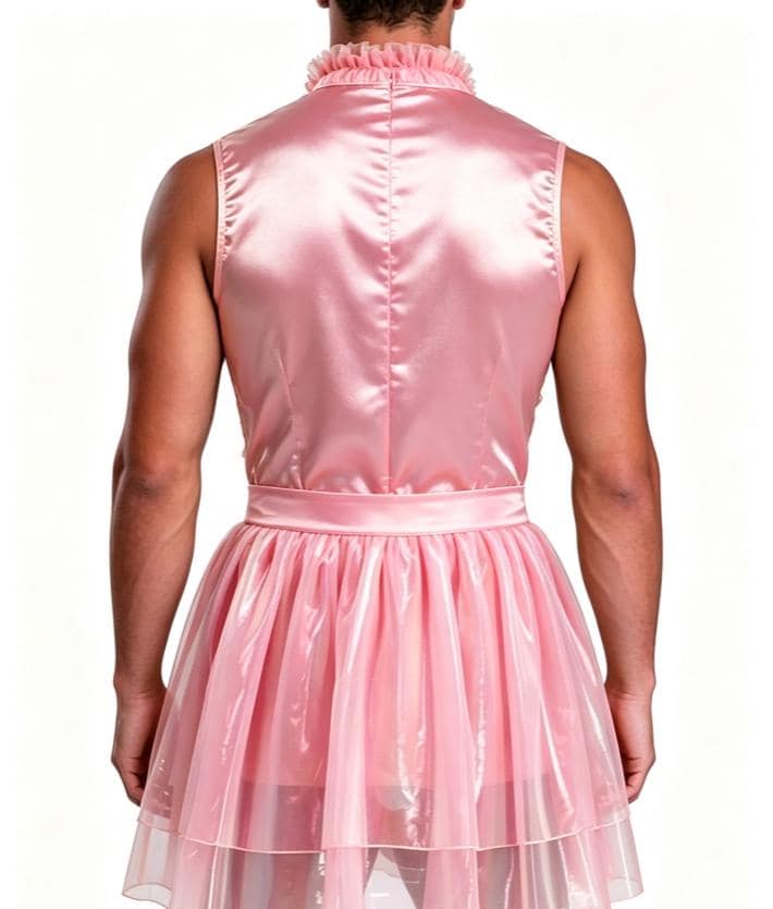 Pvc Ruffle Suit Men's and Women's Pink Satin Ruffled Bow Dress, PVC Skirt, Cosplay Set ...