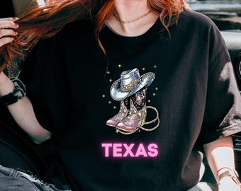 Texas Cowboy Boots Graphic Tee, Vintage Comfort Colors Shirt