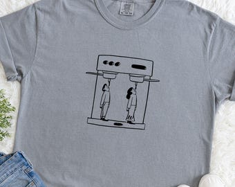 Coffee Machine People Shirt, Minimal Funny Office Tee, Espresso Line Art T-Shirt