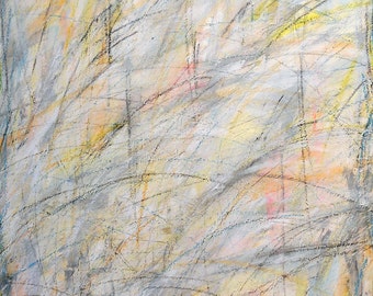 Untitled, 6-13-12, two, (abstract painting, black, pastel, white, gray, cream, silver, yellow)