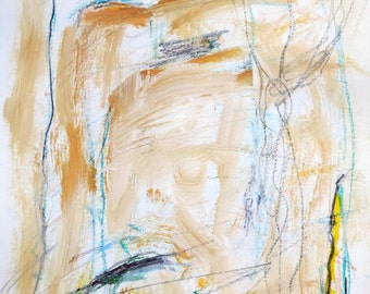 Landscape -  4-22-14a  (abstract expressionist painting, pastel, blue yellow, tan, white, cream)