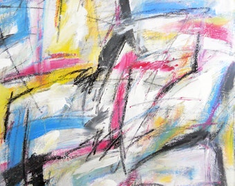 What About Now 2, 4-1-13 (abstract painting, black, white, yellow, purple, blue. gold, red)