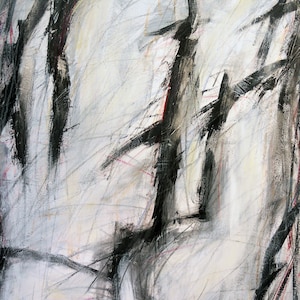 Untitled 5-22-12, abstract painting, black, white, cream, silver, gray image 1