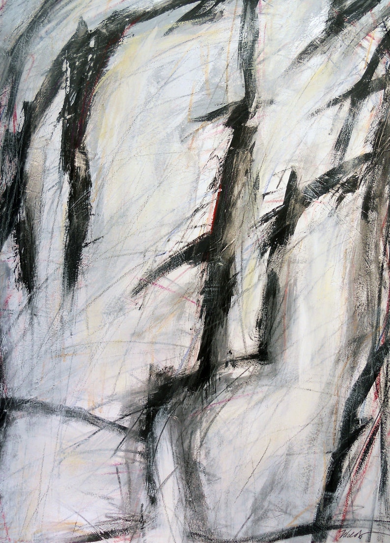 Untitled 5-22-12, abstract painting, black, white, cream, silver, gray image 1