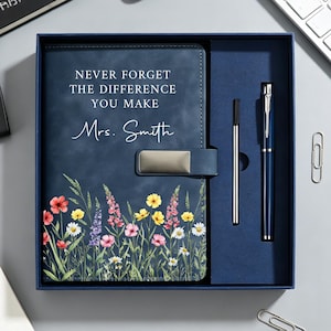 Personalized Never Forget the Difference You Make Journal, Teacher Appreciation Gift, Custom Leather Notebook, Retirement Gift, Mentor Gift