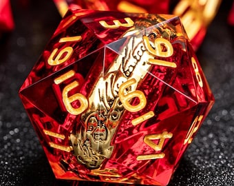 DND Dice Set | Red Brass Ring Dice | Lord of the Rings Dragon Dice | Sharp Edge Resin Dice | Polyhedral RPG Dice for D&D | D20 TTRPG Gift