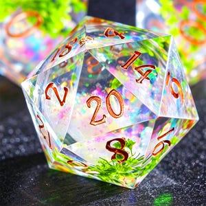 DND Dice Set | Resin Polyhedral Dice with Real Leaves | Handmade Sharp Edge Resin Dice | Polyhedral RPG Dice | D20 TTRPG Gift for Gamers