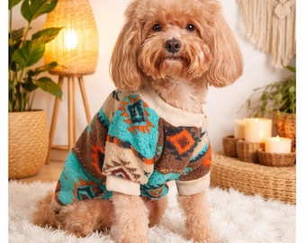 Boho Tribal Pet Hoodie Sweater, Cozy Dog Cat Outfit, Autumn Winter Pet Clothes, Cute Poodle Schnauzer Bichon Apparel