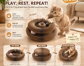 Rascador plegable para gatos con cascabel y hierba gatera – Juguete de cartón multinivel para gatitos, afilador de garras duradero