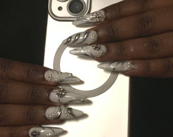 PRESS ON - Rhinestones and silver chrome