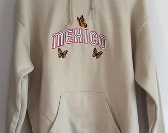 Sudadera con capucha bordada de México / Sudadera con la bandera mexicana y la mariposa monarca / Sudadera con capucha de fútbol de México / Regalo para latinas / Orgullo mexicano