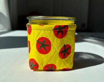 Funda térmica para café helado Weck 742 / Funda enfriadora de latas con estampado de tomate acolchado / Funda aislante para bebidas / Regalo de café estilo cottagecore / Tarro de 1/2 L