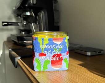 Funda térmica para café helado Weck 742 / Funda enfriadora de latas con estampado de rábano acolchado / Funda aislante para bebidas / Regalo de café estilo cottagecore / Tarro de 1/2 L