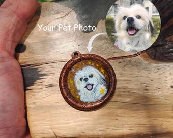 Custom Hand Painted Pet Portrait Wooden Pendant Necklace, Personalized Photo Keepsake Memorial Jewelry