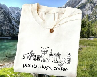 Plant And Dog Lover Shirt, Plant Mom Gift, Dog Lover Tee, Cute Botanical Shirt, Pet Parent Gift, Nature Lover Apparel, Houseplant Lover Top
