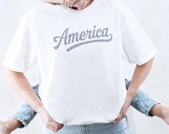 Vintage America Ringer Tee, Retro Patriotic USA Graphic Shirt, 4th of July Outfit, Americana Style Unisex Shirt, Independence Day Top,Casual