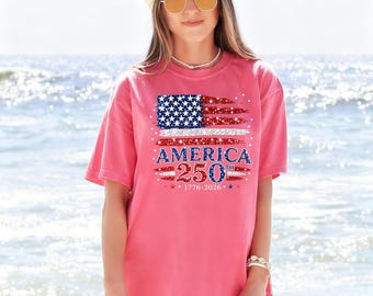 America 250 Years of Freedom Shirt, Patriotic 4th of July 2026 Tee, USA Flag Graphic Shirt, Retro Independence Day Unisex Top, Holiday Shirt