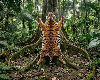 Handmade Tiger Tufted Rug, Jungle Safari Animal Area Rug, Statement Floor Carpet, Wildlife Decor for Living Room Bedroom