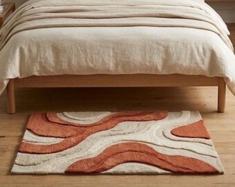 Teracotta Hand Tufted Rug For Living Area, Modern Carpet For Bedroom , Large Area Rug , Custom Size Rug 6x9 , 7x10 , 8x10, 9x12 Area Rug
