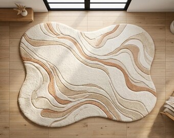 Organic Abstract Hand Tufted Rug, Irregular Modern Neutral Carpet