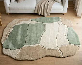 Organic Shape Hand Tufted Rug, Irregular Modern Neutral Carpet