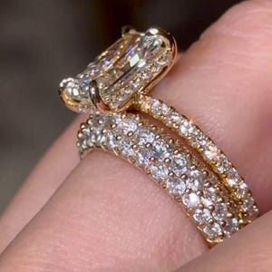 3 CT Radiant Moissanite Bridal Set, Hidden Halo Engagement Ring, Pave Wedding Band Set, 14K Solid Gold Promise Ring, Anniversary Gift Her