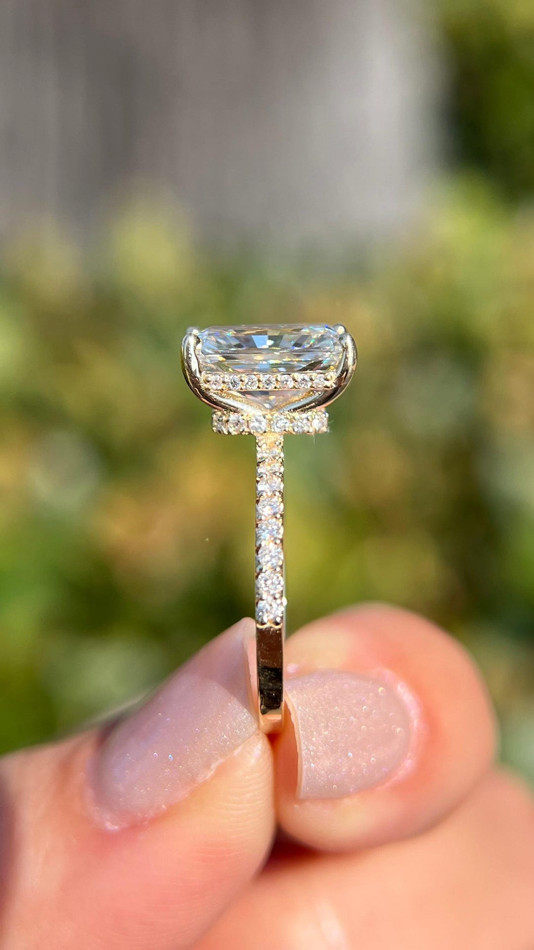 3CT Radiant Cut Moissanite Engagement Ring | Hidden Halo Pavé Ring ...