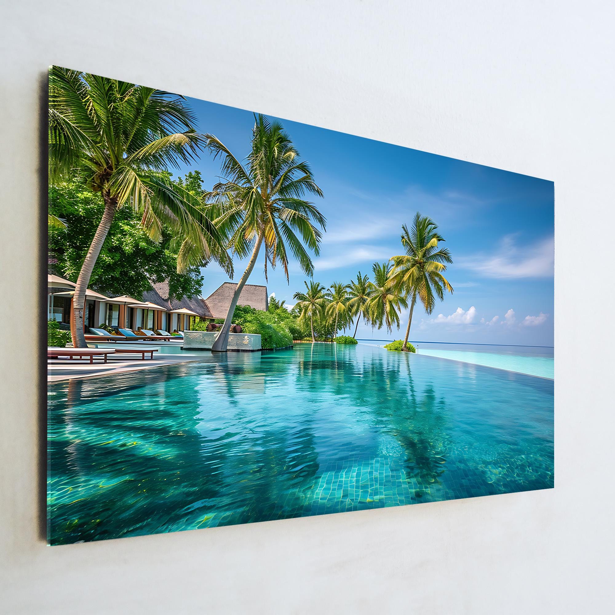 Tropical Beach Wall Art Glass Print, Maldives Paradise Ocean View, Palm ...