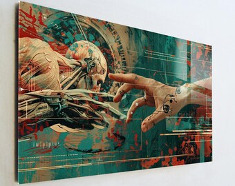 Cyberpunk Creation Glass Art, Futuristic Adam Wall Decor, Sci-Fi Mechanical Anatomy Print, Large Tempered Glass Art, Tech Lover Gift