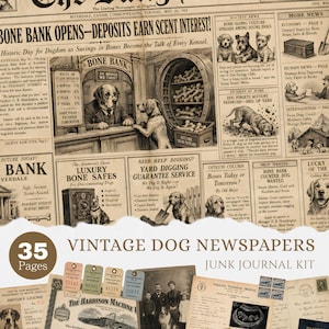 Vintage hundtidningar | 35 utskrivbara skräpjournalsidor | Hund Ephemera Kit | US Letter | Vintage papperspaket | Digital nedladdning