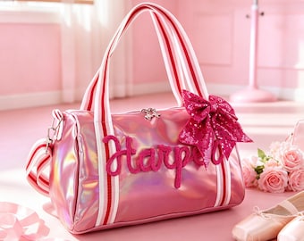 Personalized Little Girls Dance Bag for Ballerina Waterproof Travel Duffel with Bow Dance Gifts