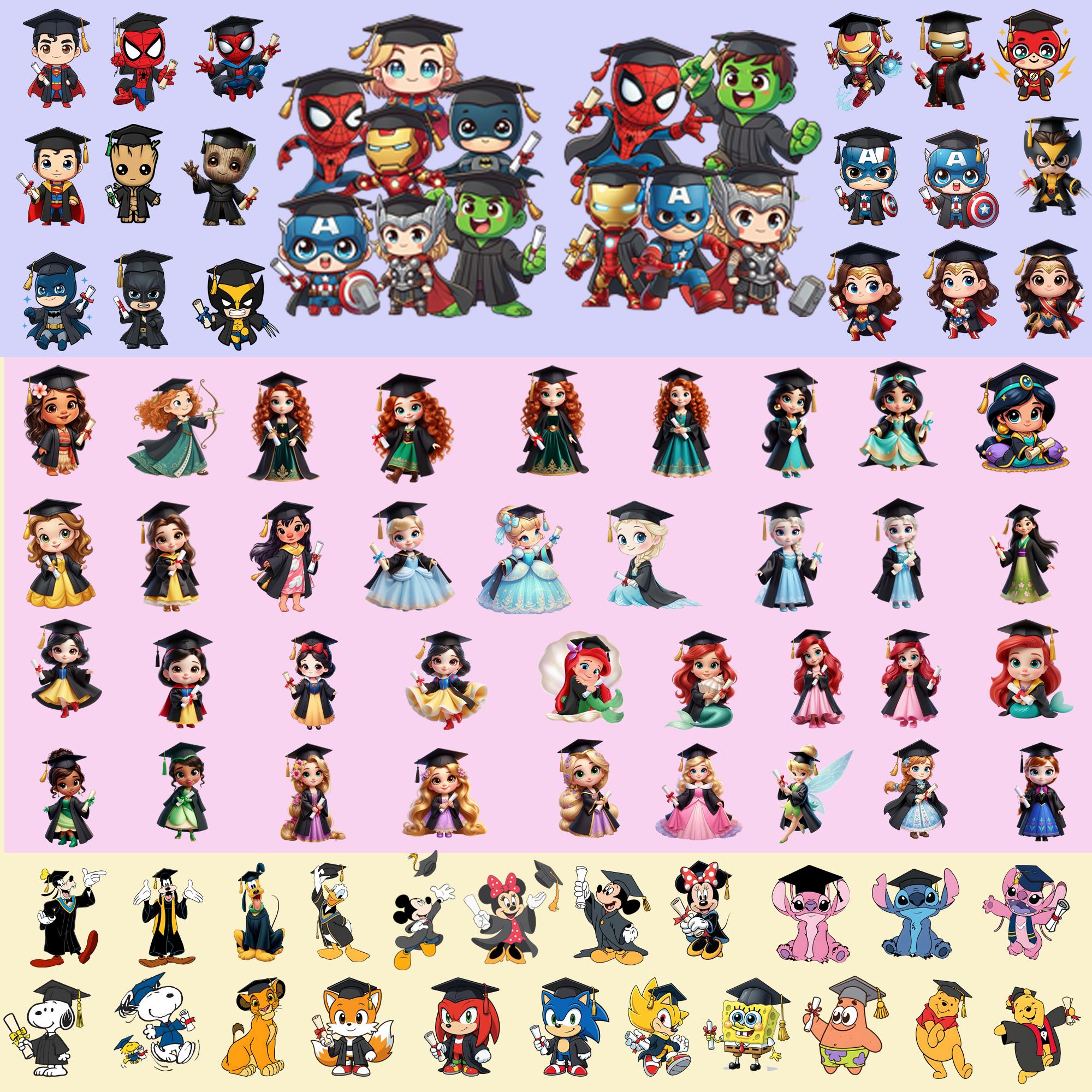 Graduation Sprite Graduation PNG Bundle Cartoon Characters Cap Gown Diploma Senior 2026 ...
