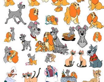 Lady and the Tramp PNG Bundle, Romantic Dog Cartoon Design, Retro Love Story Shirt PNG, Couple Sublimation Bundle, Instant Download