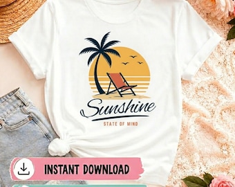 Sunshine State of Mind PNG, Beach Vacation Shirt Design, Tropical Summer Sublimation, Retro Sunset Coastal Graphic