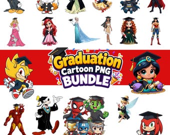Graduation PNG Bundle Cartoon Characters Cap Gown Diploma Senior 2026 Clipart Sublimation Cricut Shirt Transparent PNG Download