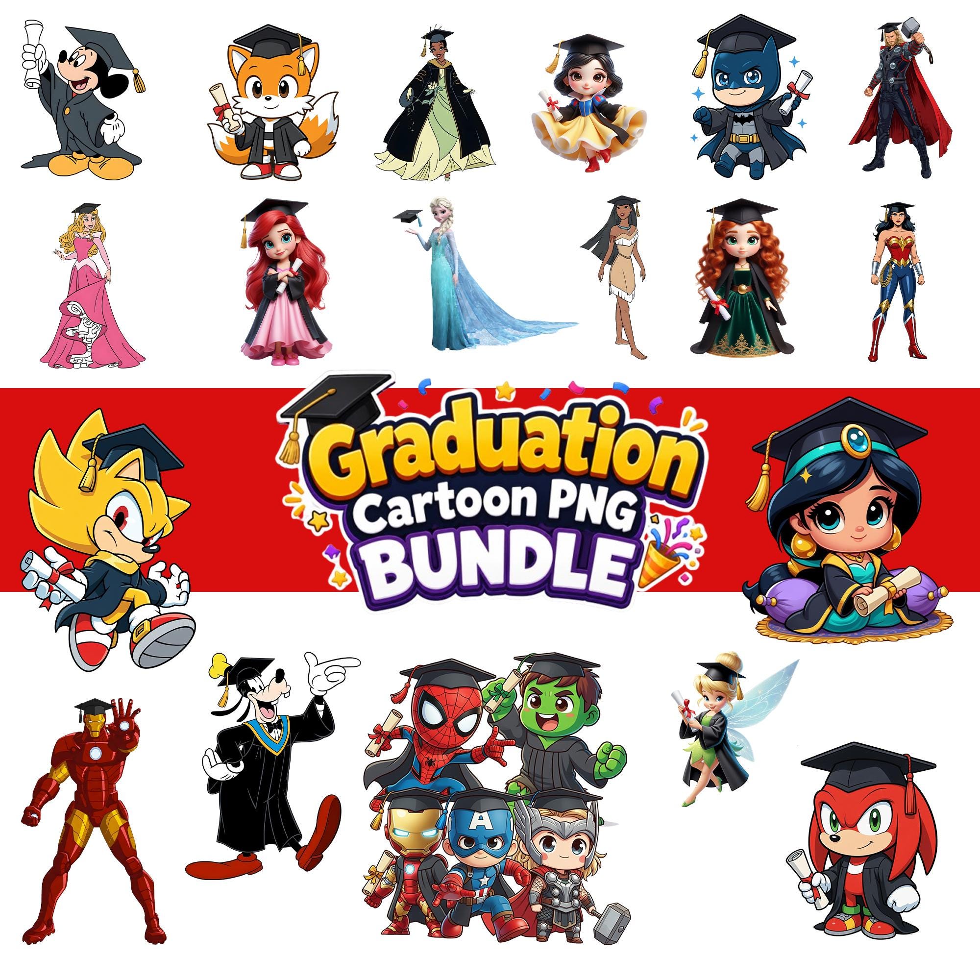 Graduation PNG Bundle Cartoon Characters Cap Gown Diploma Senior 2026 ...