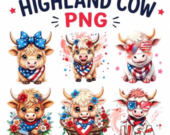 Highland Cow PNG Bundle: Boho Floral Watercolor Farmhouse Clipart (Digital Download)