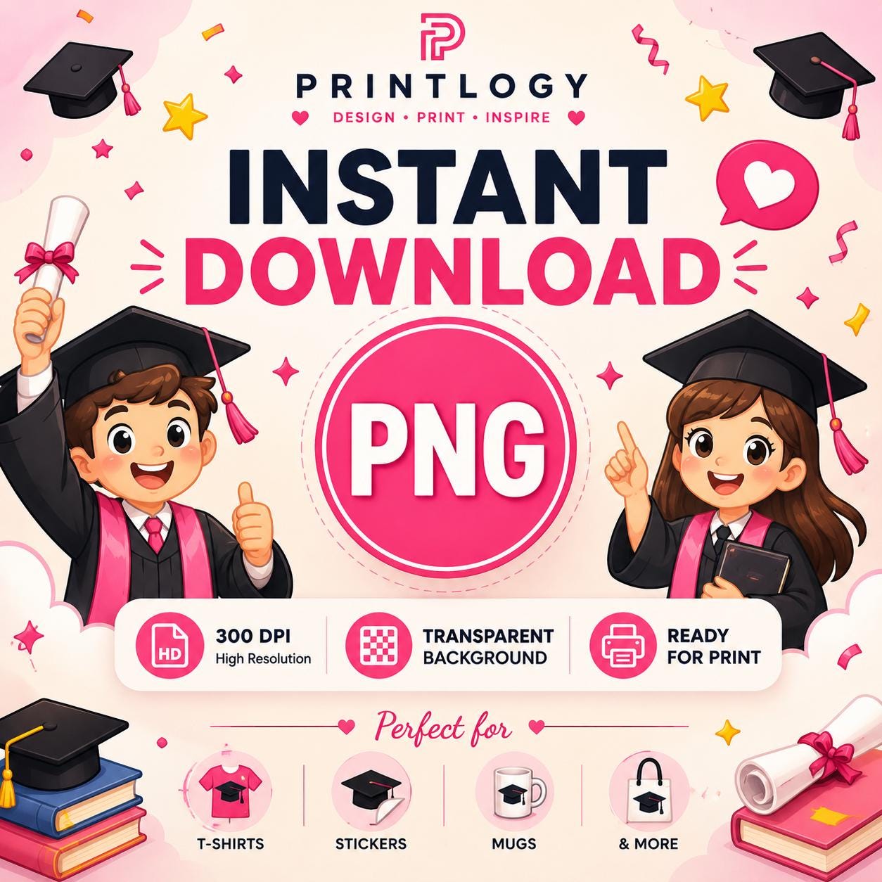 Graduation PNG Bundle Cartoon Characters Cap Gown Diploma Senior 2026 ...