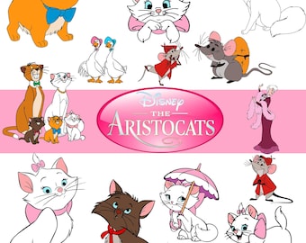 Aristocats PNG Bundle Clipart Marie Toulouse Duchess Berlioz Kitten Birthday Sublimation Designs