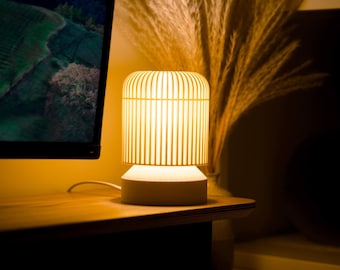 Paralume per lampada da tavolo stampato in 3D | Luce in stile bambù a doghe | GROVE | 15 cm | Illuminazione calda e ambientale | Regalo moderno per la casa