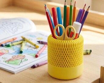 3D Printed Pencil Holder | Diamond Mesh Desk Organizer | Pen Cup | Home Office Decor | Minimalist Desk Gift