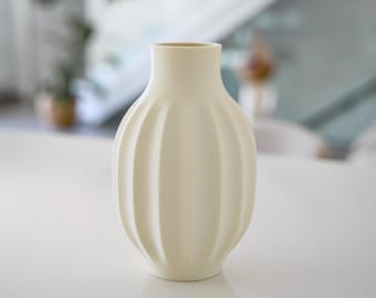 LUMA Vase 20cm | Modern 3D Printed Ribbed Vase | Minimalist Scandi Japandi Decor | Dried Flower Vase | Matte Boho Home Gift